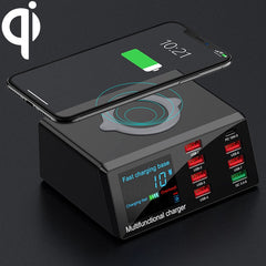 X9 9 in 1 QC 3.0 USB Interface + 6 USB Ports + PD 65W Ports + QI Wireless Fast Charging Multi-function Charger with LED Display, X9