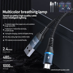 REMAX RC-152M 1m 2.4A USB to Micro USB Colorful Breathing Data Cable, Micro USB