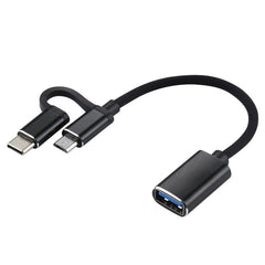USB 3.0 Female to Micro USB + USB-C / Type-C Male Charging + Transmission OTG Nylon Braided Adapter Cable, Cable Length: 11cm, Micro USB Black, Micro USB Blue, Micro USB Red, Micro USB Silver, Micro USB  White