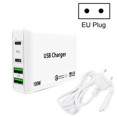 PD 100W Dual USB-C / Type-C + Dual USB 4-port Charger with Power Cable for Apple / Huawei / Samsung Laptop, EU Plug, US Plug, UK Plug