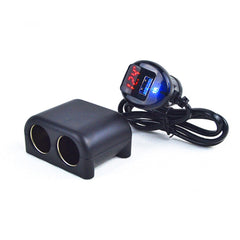 Cigarette Lighter Adapter 2 Socket Cigarette Lighter Splitter with LED Voltage Display USB Car Charger Adapter, 2 Socket