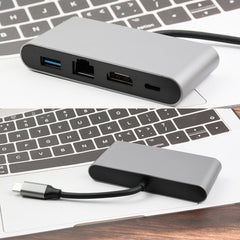 WS-07 Type-C 3.1 to RJ45 + HDMI + USB3.0 + PD 4-in-1 Converter Multifunctional Docking Station, WS-07