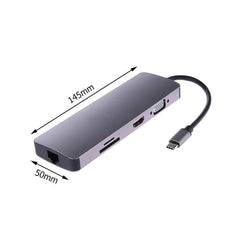 WS-11 8 in 1 Type-C to HDMI + VGA + SD + TF + RJ45 + PD + 2 x USB3.0 HUB Adapter Converter
