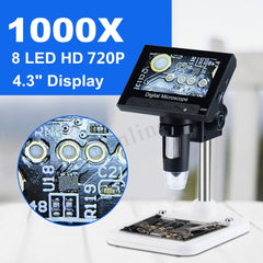DM4 4.3 Inch LCD Digital Microscope Endoscope with Recording and Stand, HD, 720P, 1000X Zoom