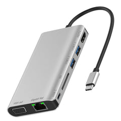 7 in 1 Type-C to RJ45+VGA+Type-C+SD Card Slot+USB3.0 x 2+HDMI Dock Hub Adapter, 7 in 1