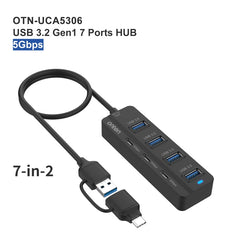 Onten UCA5306 7 in 2 USB3.0 + Type-C 7-Ports HUB Docking Station Support OTG Function, UCA5306