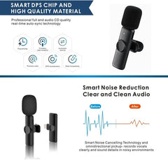 Bluetooth  Mini Microphone Wireless Lavalier Noise Reduction Microphone for iPhone / iPad, with 8 Pin Receiver, Single Microphone, Dual Microphones