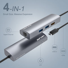 WAVLINK WL-UHP3408 USB HUB Adapter 4-in-1 Type-C to HD + 2xUSB3.0 + Gigabit RJ45 Docking Station, UHP3408