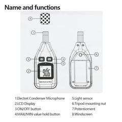 GM1351 30-130dB Digital Sound Level Meter Meters Noise Tester In Decibels LCD Screen, GM1351