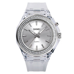 SkMEI 1553 Women LED Color Light Transparent Waterproof Watch Inlaid With Water Drill