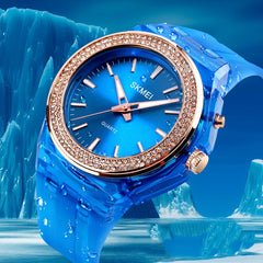 SkMEI 1553 Women LED Color Light Transparent Waterproof Watch Inlaid With Water Drill