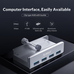 ORICO  MH4PU-P Aluminum Alloy 4 Port USB3.0 Clip-type HUB, MH4PU-P(Silver)