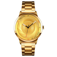 Skmei 9210 Fashion Trend Mens Business Wristwatch Simple Three-Dimensional Surface Waterproof Gold Quartz Watch Man, For Men