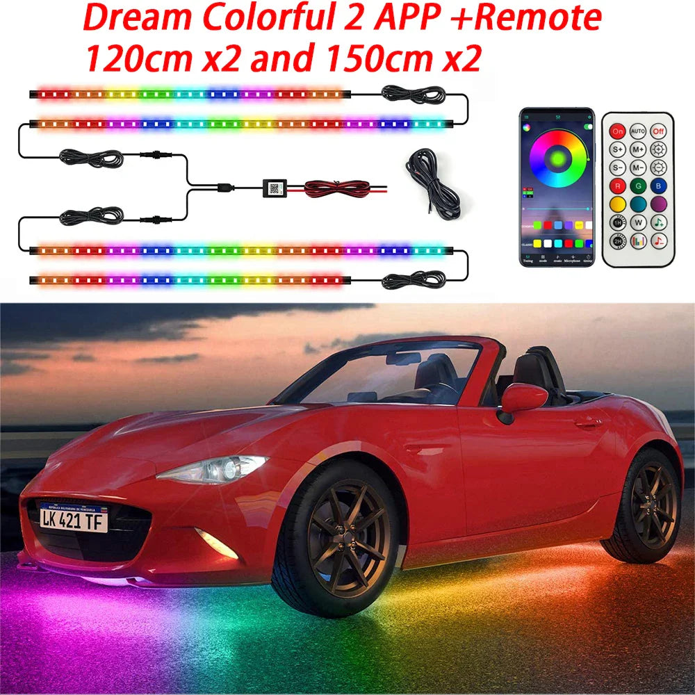 RGB flexible car underglow LED strip by Eliteridegear, 12V ambient underbody light with app control and neon decorative effect