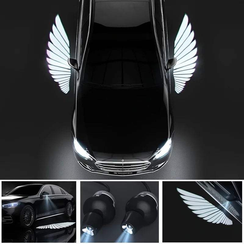 Eliteridegear car LED puddle door lights with angel wings projection for side mirrors, illuminating the ground when doors open.
