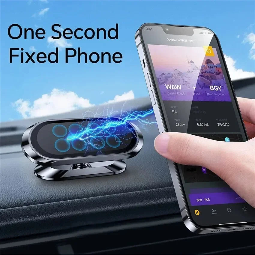 Strong magnetic car air vent phone holder by Eliteridegear, supports iPhone, Xiaomi, and smartphones with secure magnetic mount.
