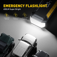 Eliteridegear car battery jump starter with 20,000mAh power bank, USB quick charge, and 12V jump start function.