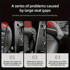 Eliteridegear 2-piece waterproof car seat gap filler organizer with grooves, designed to prevent items from falling between seats.