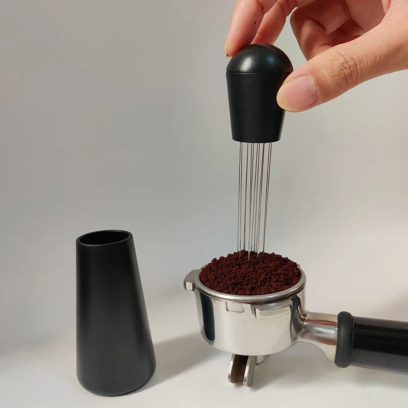Stainless steel Adistore Coffee Tamper Spring Espresso tool with ergonomic handle for evenly tamping coffee grounds.