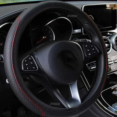 Eliteridegear breathable PU leather car steering wheel cover with anti-slip grip, interior decoration accessory for universal fit