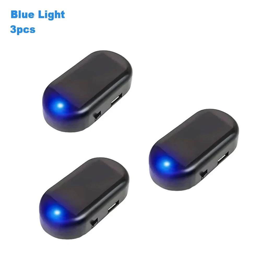 Eliteridegear solar-powered car dummy security light with flashing LED warning lamp for anti-theft caution and security.