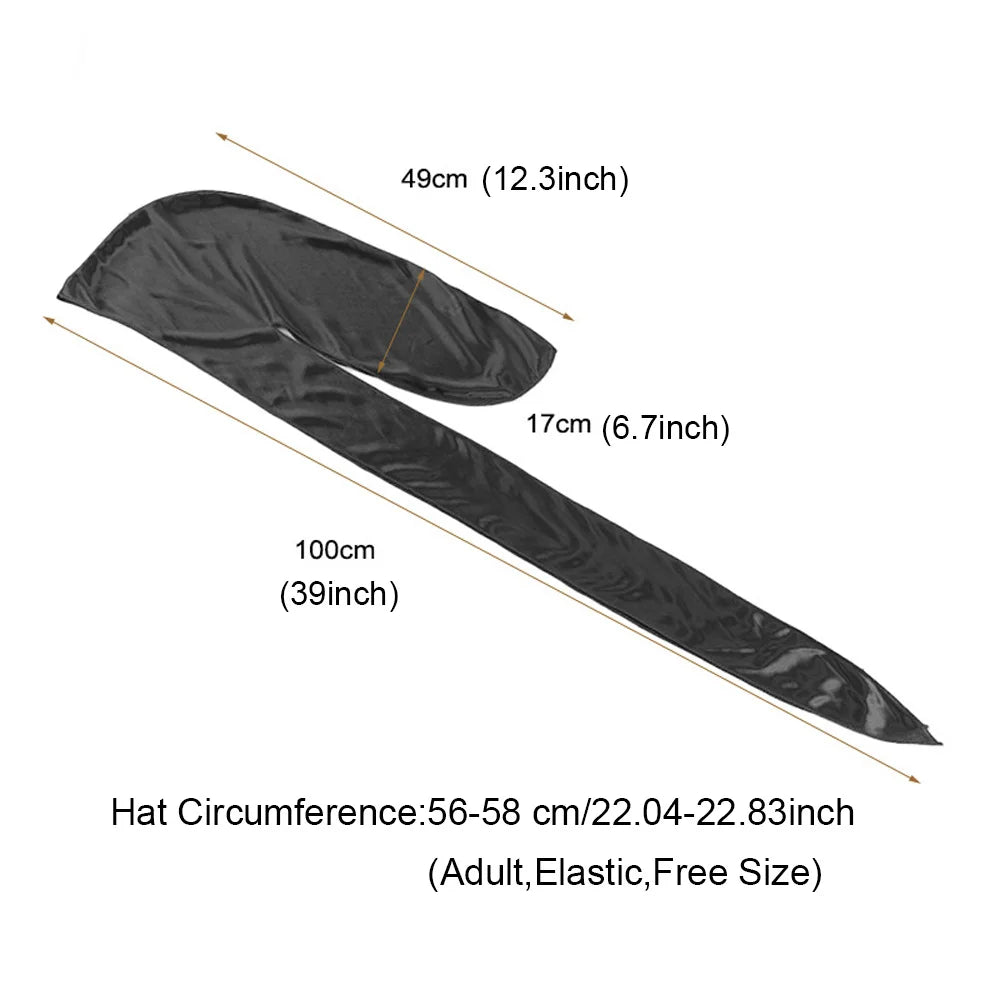 Unisex satin long tail doo rag durag bandana cap with pirate and turban style, suitable for men and women, hip hop and biker headwear.
