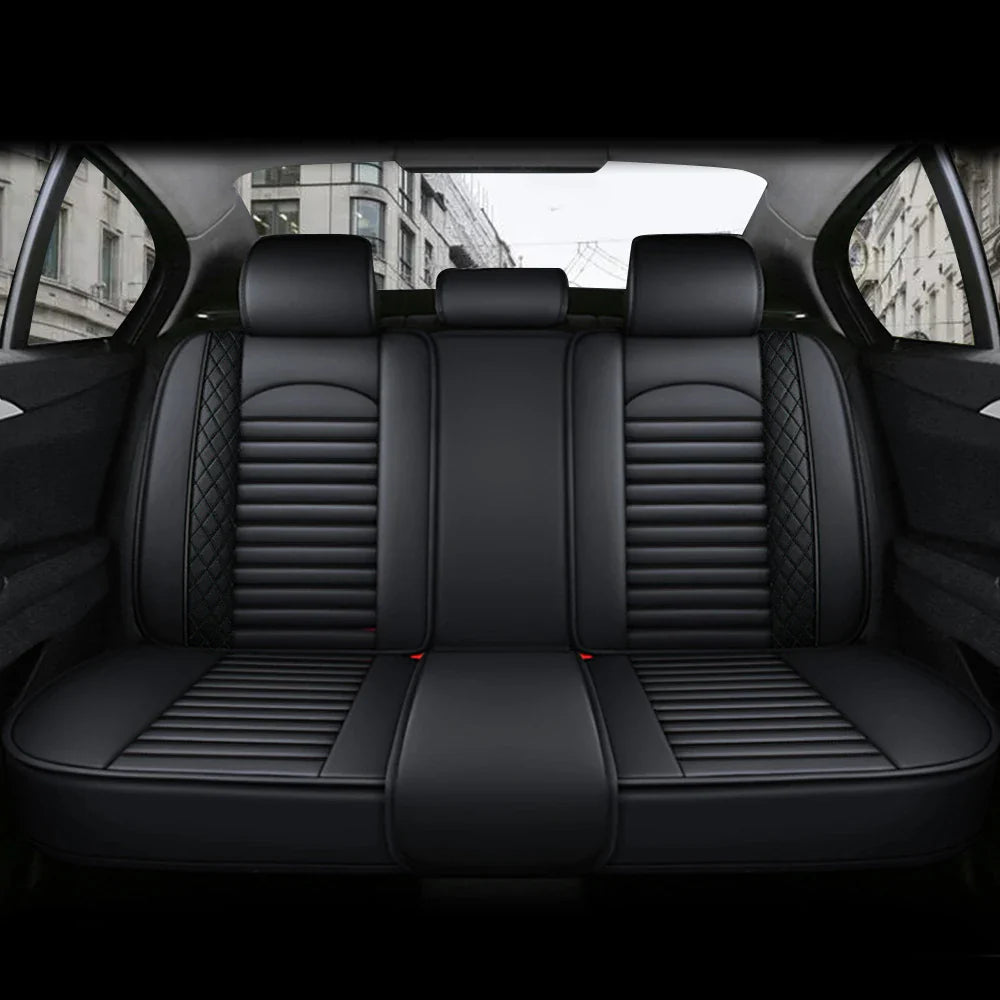 Eliteridegear 5-seats PU leather car seat covers set with front and rear cushions, universal fit for full vehicle protection.