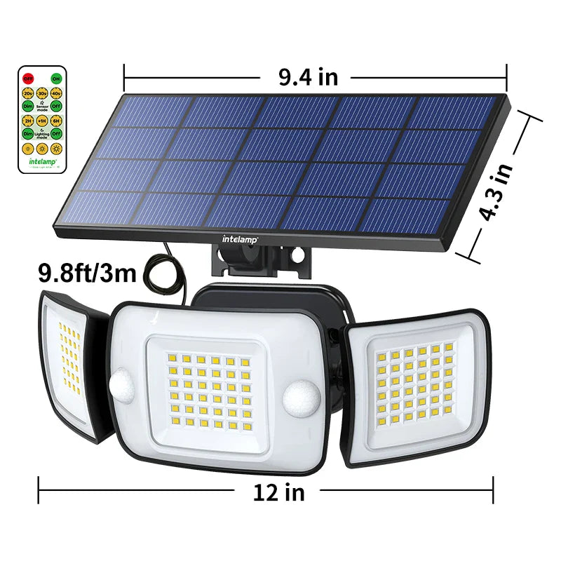 3 Head Solar Motion Sensor Garden Lights 1200LM Outdoor Security Light