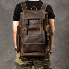 Vintage Crazy Horse Leather Men’s Hiking Backpack