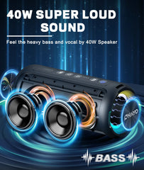 Ortizan Outdoor 40W Bluetooth Speaker Enhanced Bass IPX7