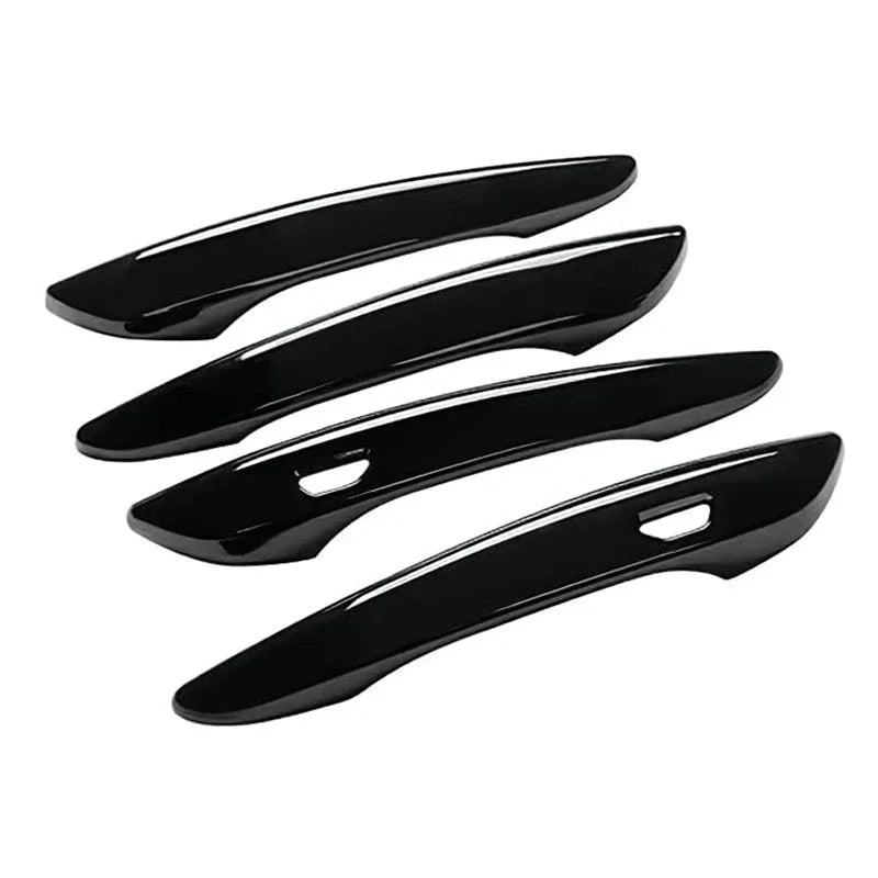 Chrome door handle cover set with ABS carbon fiber style stickers for stylish vehicle door accent.