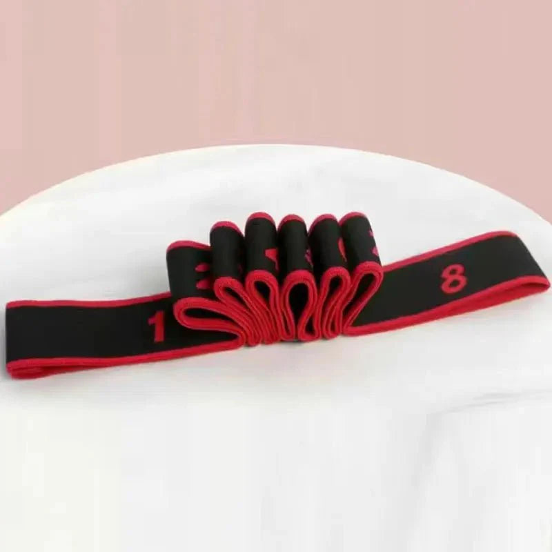Yoga Elastic Resistance Band with 8 Rings – Pilates Stretching Rope