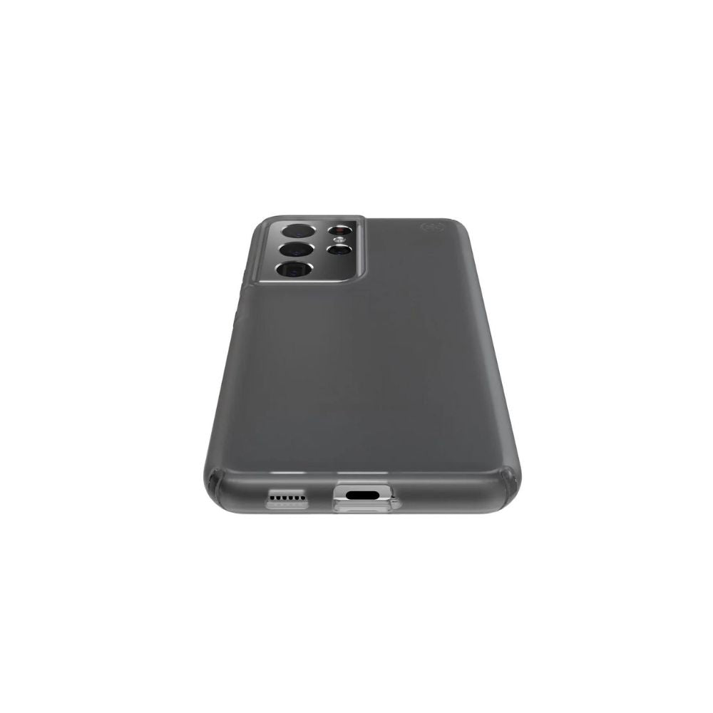 Samsung Galaxy S21 Ultra Speck hard black phone case, durable protective cover from Phone Base, shown on the device.