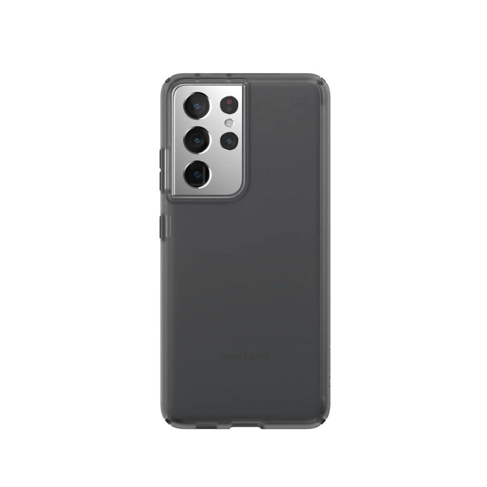 Samsung Galaxy S21 Ultra Speck hard black phone case, durable protective cover from Phone Base, shown on the device.