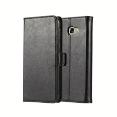 Samsung Galaxy A5 leather flip book case in black with wallet features and kickstand from Phone Base.