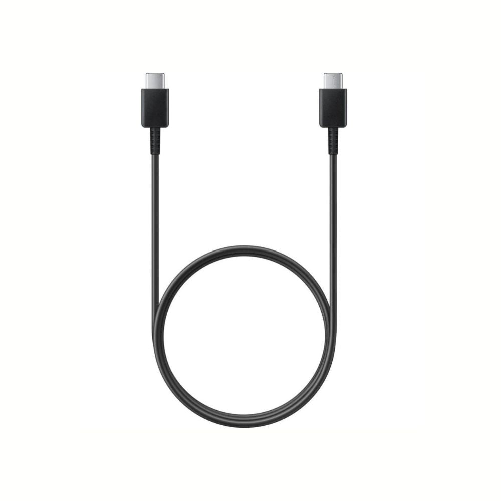 Samsung genuine USB-C charging data cable, 1 meter black cable from Phone Base, showing the cable's connectors and sleek design.