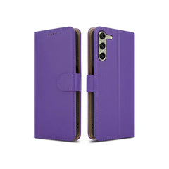 Pink leather Samsung Galaxy S22 Series book flip case with wallet slots and magnetic closure, from Phone Base.