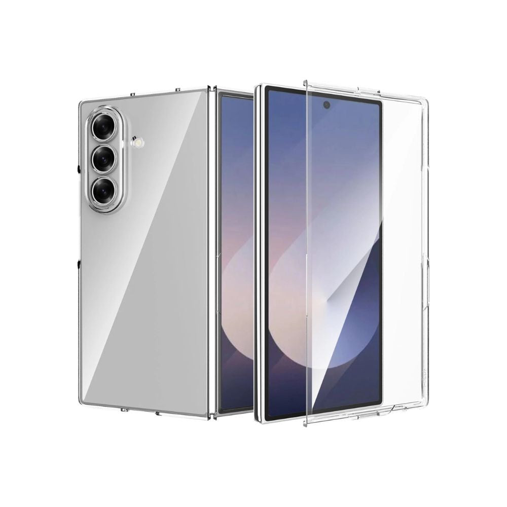 Samsung Galaxy Z Fold 7 clear silicone gel case by Phone Base, showing a transparent flexible protective cover for the phone.