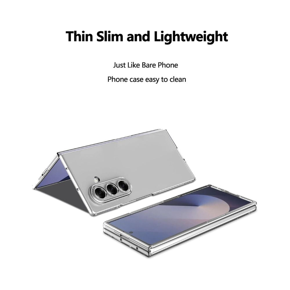 Samsung Galaxy Z Fold 7 clear silicone gel case by Phone Base, showing a transparent, flexible protective cover on the phone.