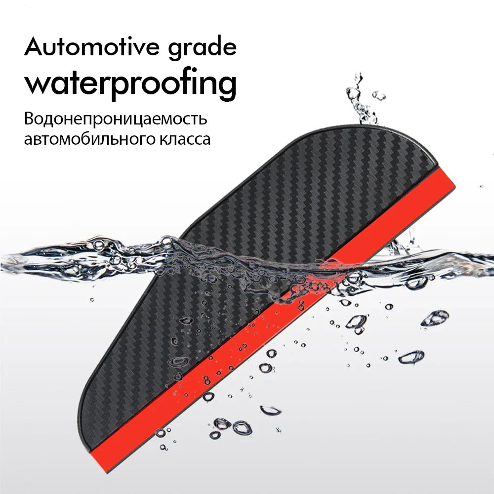 Two Eliteridegear car carbon fiber rain brow covers on rearview mirrors, self-adhesive sun visor rain protection, clear vision tools.