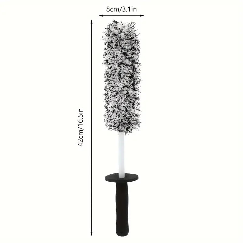 Eliteridegear Car Wash Super Brush with plush wheels and non-slip handle cleaning car rims and spokes effectively