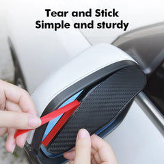 Eliteridegear 2-pack car carbon fiber rain brow covers for rear view mirrors with clear adhesive sun visor for improved visibility.