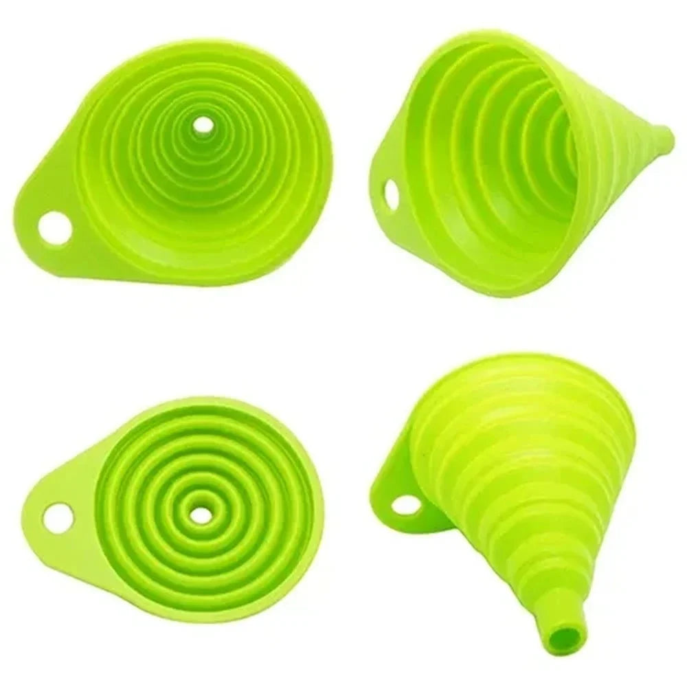 Foldable portable fuel and oil funnel from Eliteridegear, ideal for kitchen use and automotive refueling, compact and easy to store.