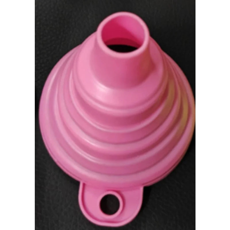 Foldable portable funnel by Eliteridegear, suitable for fuel, beer, oil, and kitchen use, shown in a compact, foldable design.
