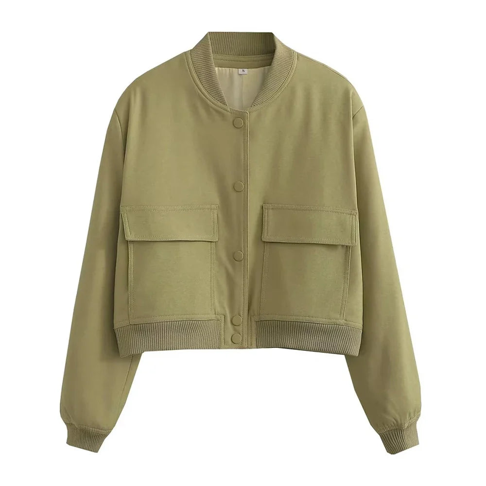 Adistore SLTNX TRAF women's long sleeve bomber jacket with pockets, stylish ladies jacket in black with a fitted design.