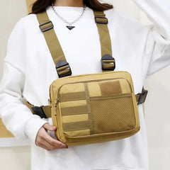 Unisex tactical vest and chest rig bag by Eliteridegear, waterproof Oxford sport backpack with multiple compartments and urban streetwear style.