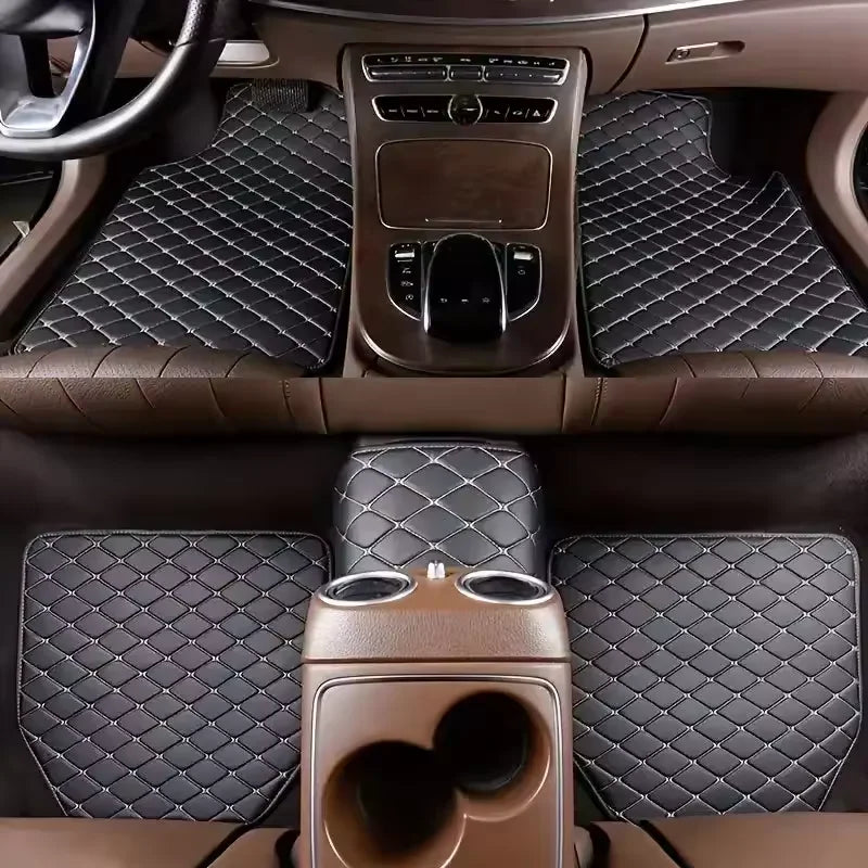Set of 5 waterproof leather car floor mats from Eliteridegear, universal auto foot pad protectors for vehicle interior.
