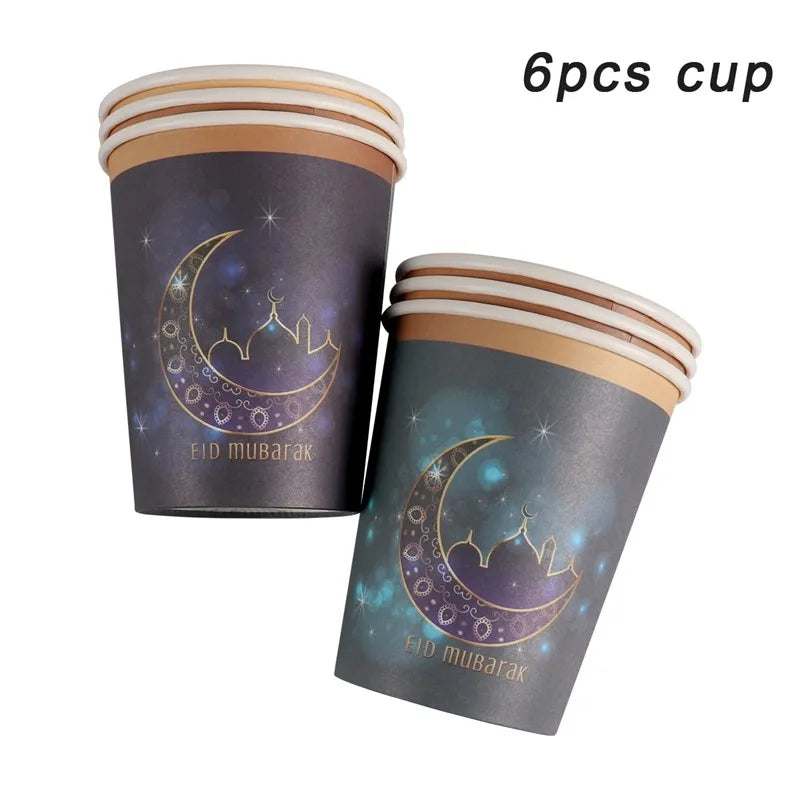 FENGRISECN Eid Mubarak Banner Plates Ramadan Tableware Kit
