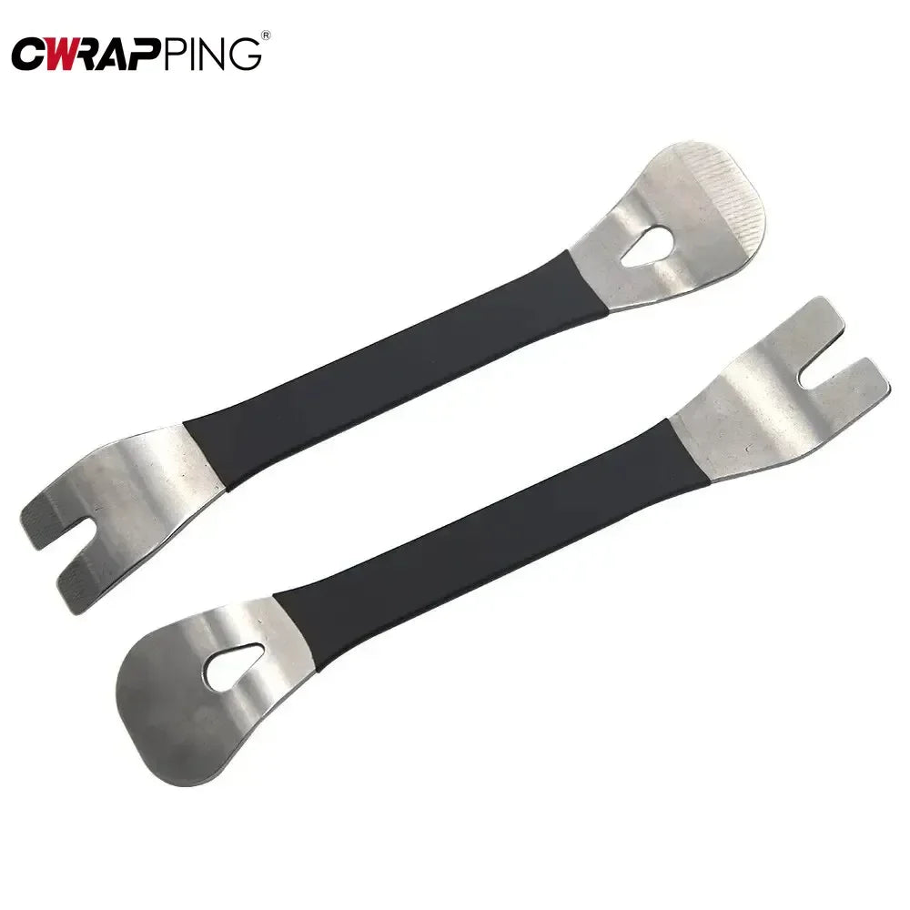 Stainless steel car interior clip panel trim removal tools set with pry plate and buckle driver for easy car accessory installation.