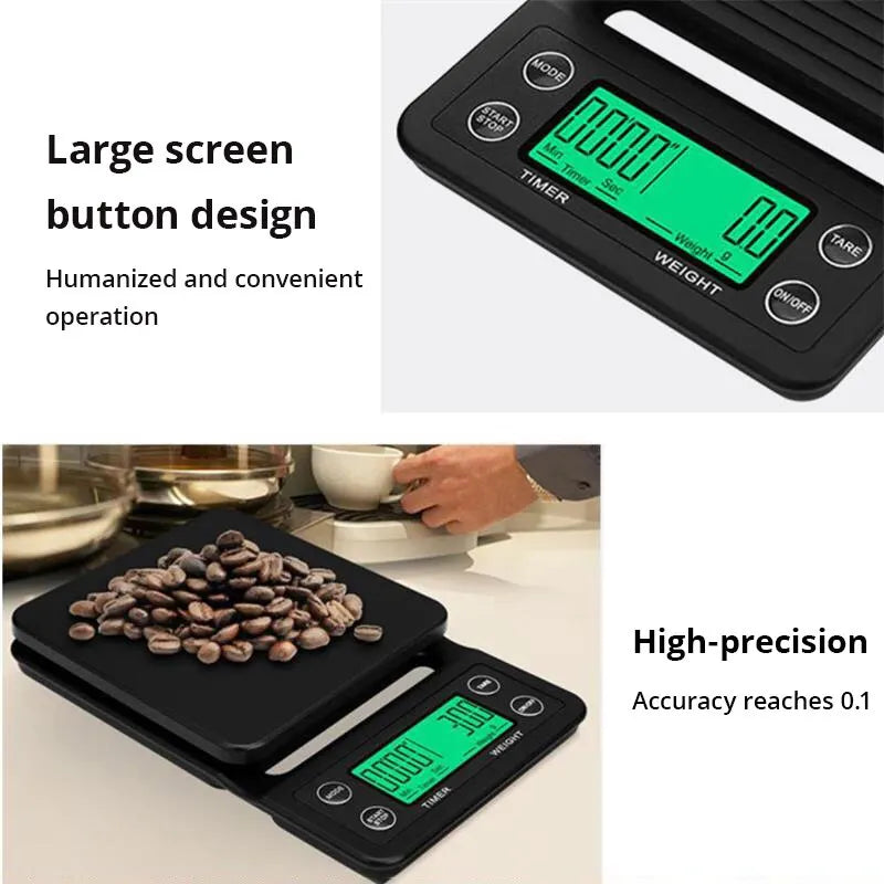 Black Adistore precision coffee dropping scale with digital LCD display, 0.1g accuracy, and timer for accurate coffee brewing.